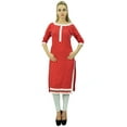 thumbnail image 1 of Phagun Womens Straight Rayon Kurti Printed Red Tunic Casual Indian Clothing-4, 1 of 1