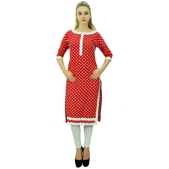 Phagun Womens Straight Rayon Kurti Printed Red Tunic Casual Indian Clothing-8