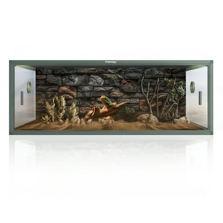 Phailozoo 85 Gallon Glass Reptile Terrarium 48''x24''x18'', Front Openings,  Leakproof Bottom & Top Screen Ventilation_Earthy Green