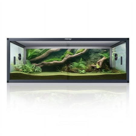 Phailozoo 85 Gallon Glass Reptile Terrarium, Pre-Built Top & Bottom, 48"L x 24"W x 18"H, Black