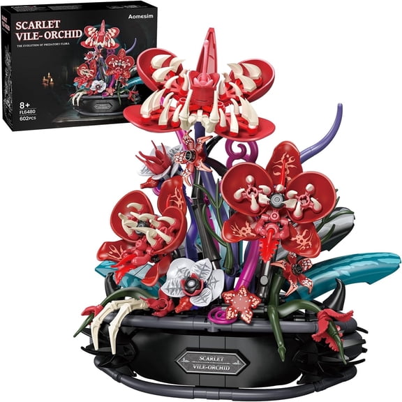 Aomesim Gothic Orchid Flower Building Sets for Adults & Kids 8+, 602 Pcs Dark Macabre Botanical Plant Plastic Blocks, Halloween , Christmas Toys