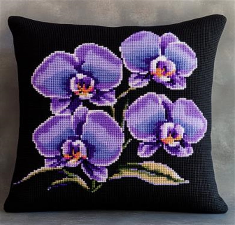 Phalaenopsis Cross Stitch Pillowcases Kits , 17.72" x 17.72" , Cross Stitch Kits Stamped (11 Count)