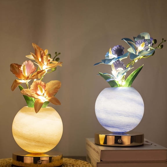 Phalaenopsis Orchid Table Lamp Simulated Flower Night Light, Modern Bedroom Desk Decoration for Ambiance Lighting, USB Rechargeable Touch Lamp​, Blue