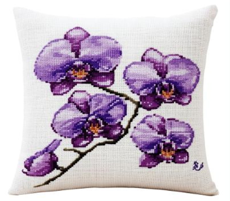 Phalaenopsis Stamped Cross Stitch Pillow Case Kits , 17.72" x 17.72" , Handmade Embroidery Kit Needlepoint Home Decor for Sofa (11ct)