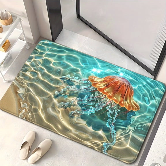 "Phantom Beach" Jellyfish-Patterned Floor Mat (1-Pack) — Bathroom Mat, Machine Washable, Lightweight Polyester Material; Suitable for Outdoor Porches, Kitchens, Living Rooms, and Bathroom Decor.