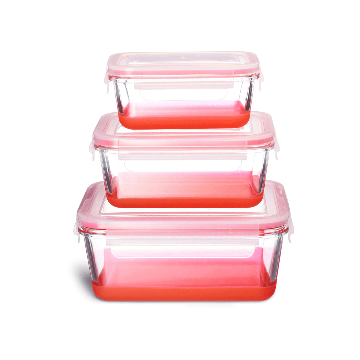 Set of 3 food storage containers, made from glass, pink