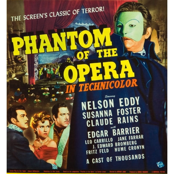 Phantom Of The Opera L-R: Nelson Eddy Susanna Foster Claude Rains On Window Card 1943. Movie Poster Masterprint (24 x 36)
