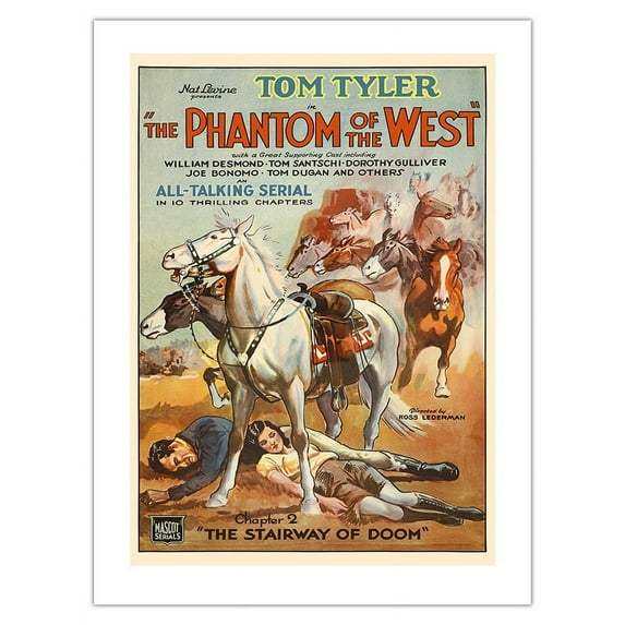 The Phantom of the West: The Stairway of Doom - Western Serial Starring Tom Tyler - Vintage Film Movie Poster c.1931 - Fine Art Matte Paper Print (Unframed) 18x24in