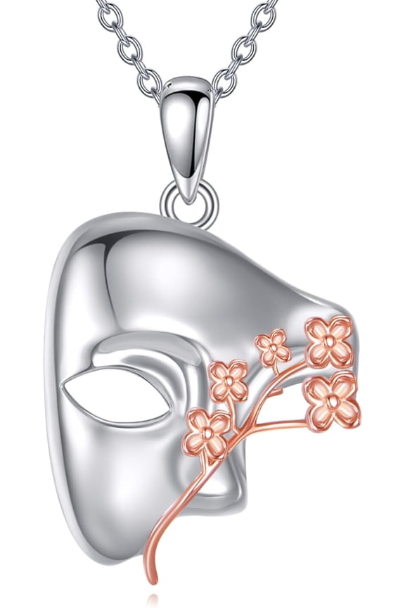 Phantom of the Opera Necklace 925 Sterling Silver Half Face Masquerade Mask/Mask Rose Flower for Women