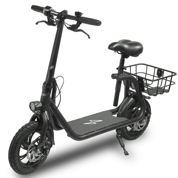 Phantomgogo Commuter R1 - Electric Scooter for Adults - Foldable Scooter with Seat & Carry Basket - 450W Brushless Motor 36V - 15MPH 265lbs Max Load E Mopeds for Adults (Black)