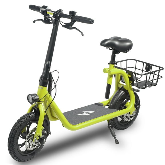 Phantomgogo Commuter R1 - Electric Scooter for Adults - Foldable Scooter with Seat & Carry Basket 15MPH 265lbs Max Load E Mopeds for Adults (Neon)