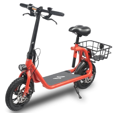 Phantomgogo Commuter R1 - Electric Scooter for Adults - Foldable Scooter with Seat & Carry Basket 15MPH 265lbs Max Load E Mopeds for Adults (Red)