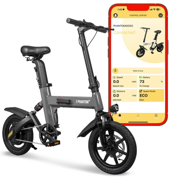 Phantomgogo Electric Bike for Adults Folding Electric Bicycle with 350W Motor, 15MPH Commuter Ebike with Shock Absorber, Dual Disc Brakes, Portable E-Bike for Travel & City Rides (Grey)