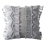 Phantoscope 100% Cotton Handmade Crochet Boho Throw Pillow with Tassels and Woven Knot Design, 18 x 18 in Square Cushion, Light Gray, 1 Pack