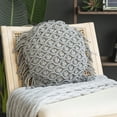 thumbnail image 1 of Phantoscope 100% Cotton Handmade Crochet Woven Boho with Tassels Series Decorative Throw Pillow, 16" x 16" Round, Gray, 1 Pack, 1 of 6