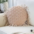 thumbnail image 1 of Phantoscope 100% Cotton Handmade Crochet Woven Boho with Tassels Series Decorative Throw Pillow, 16" x 16" Round, Pink, 1 Pack, 1 of 7