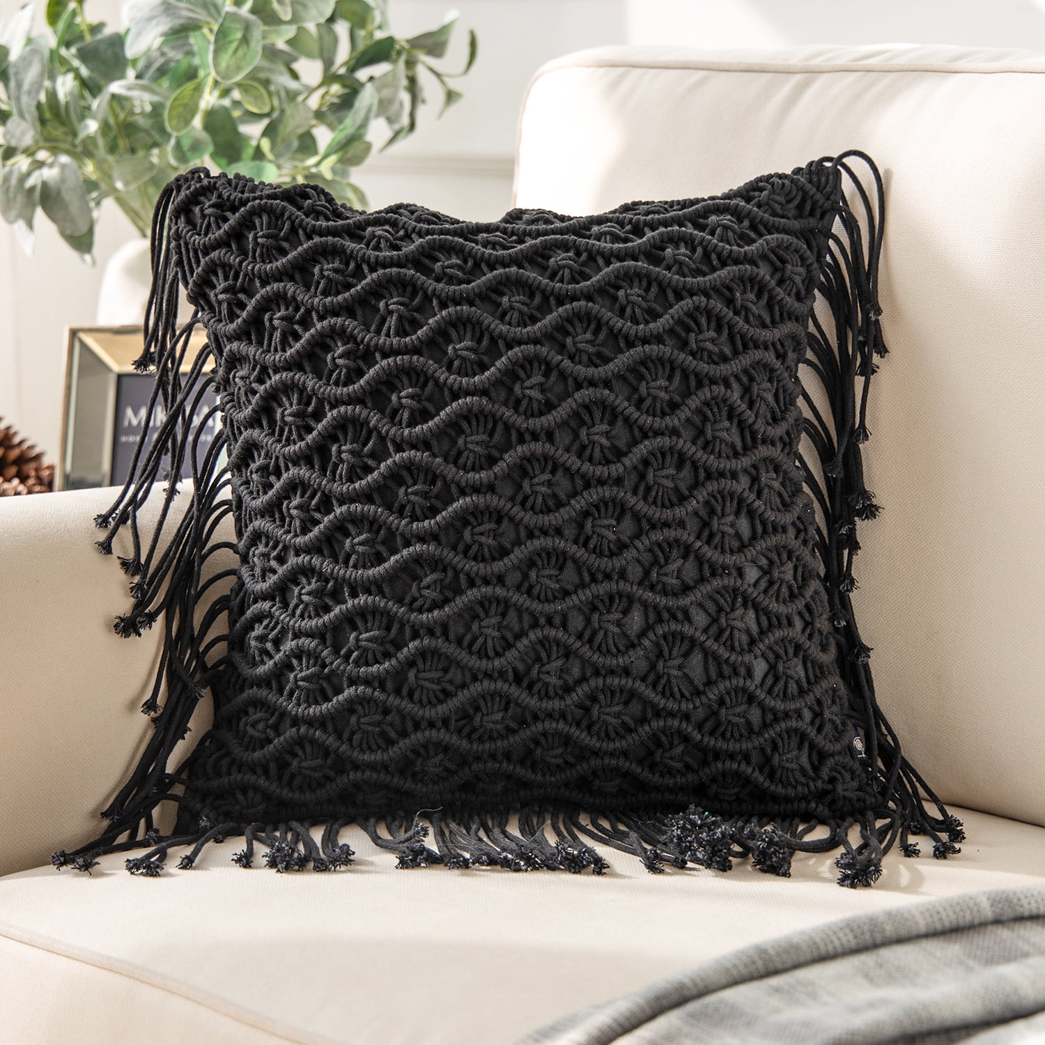 Black macrame clearance pillow