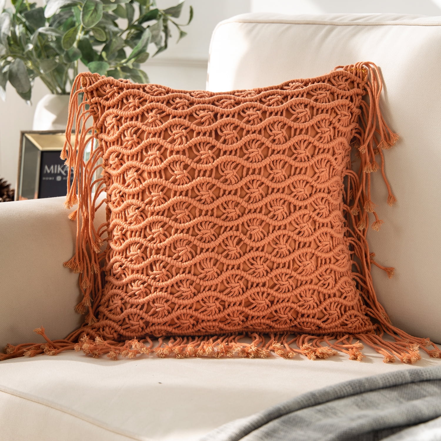 Set of 4 Traditional Pattern Throw Pillow Covers Orange Striped Boho Chic  Decor, 4 Cushion Cover Sets 17x17 19x19 21x21 27x27 Inch 