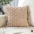 thumbnail image 1 of Phantoscope 100% Cotton Handmade Crochet Woven Boho with Tassels Series Decorative Throw Pillow, 18" x 18" Square, Pink, 1 Pack, 1 of 6