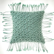 Phantoscope 100% Cotton Handmade Crochet Woven Decorative Throw Pillow, 18 x 18 in Square Cushion with Tassels, Boho Style, Turquoise, 1 Pack