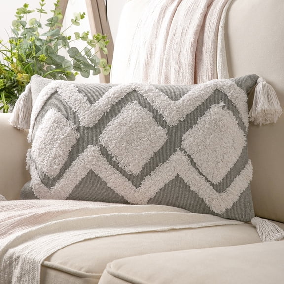 Phantoscope 12" x 20" Bohemian Gray Weave Polyester Throw Pillow