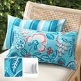 thumbnail image 1 of Phantoscope 12” x 20” Turquoise Floral Decorative Throw Pillows, Waterproof (2 Count), 1 of 7