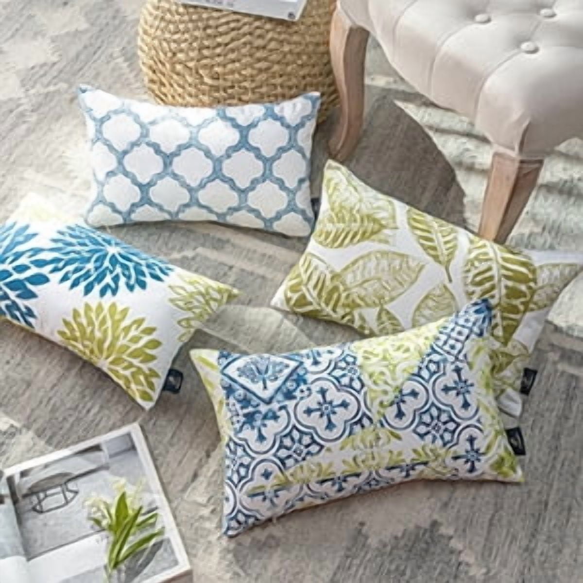 Phantoscope 12x20 Decorative Throw Pillow Covers, Blue, Set of 4