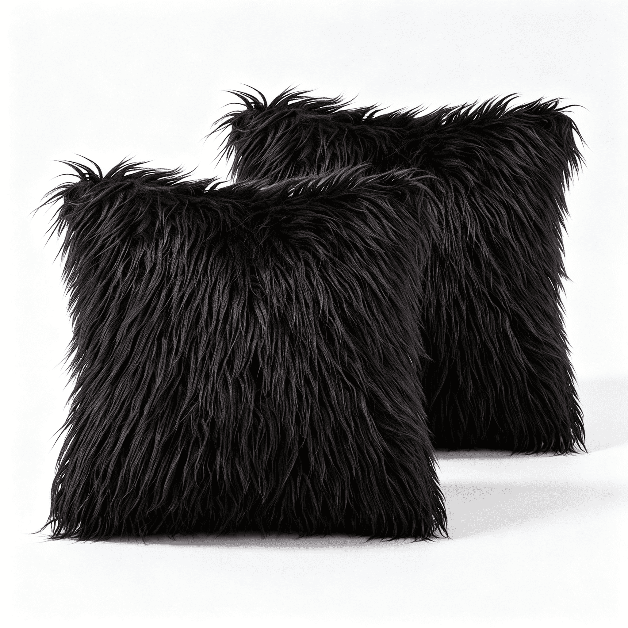 Phantoscope 18" x 18" 2-Pack Faux Fur Decorative Throw Pillows, Plush Cushions with Inserts for Couch, Bed, Chair, Black