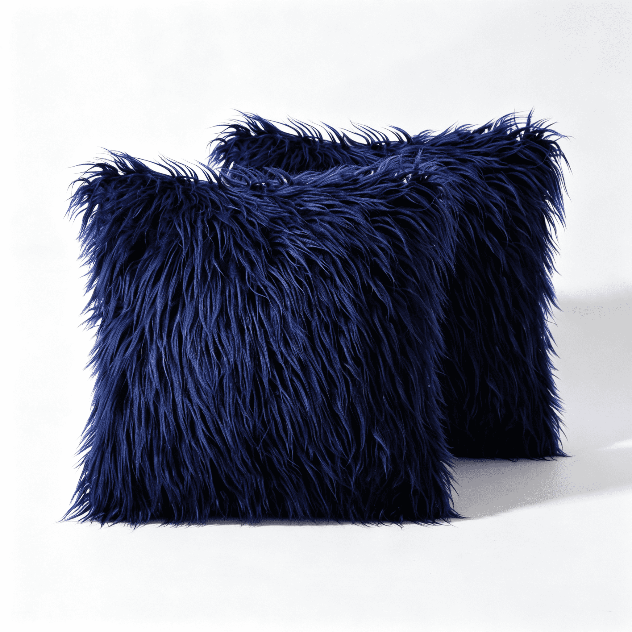 Phantoscope 18" x 18" 2-Pack Faux Fur Decorative Throw Pillows, Plush Cushions with Inserts for Couch, Bed, Chair, Navy Blue