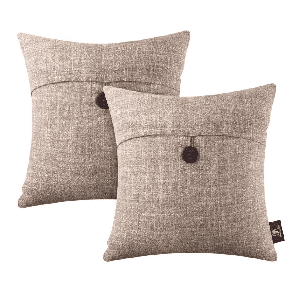 Phantoscope 18" x 18" 2-Pack Single Button Linen Farmhouse Decorative Throw Pillows, Beige