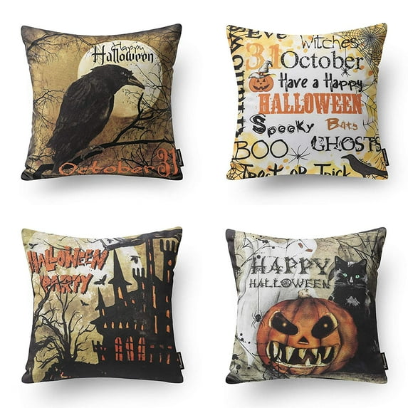 Phantoscope 18" x 18" Crow Halloween Polyester Decorative Pillow Cover , ( 4 Count)