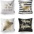 thumbnail image 1 of Phantoscope Christmas Holiday Series Golden Printed Letters Star and Elk Decorative Throw Pillow Cover,Black and White,18" x 18", Set of 4, 1 of 3