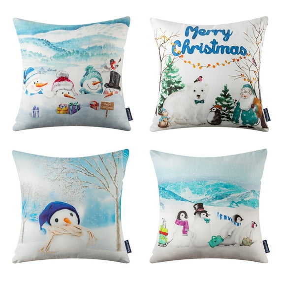 Phantoscope 18" x 18" Embroidery Christmas Polyester Decorative Pillow Cover , ( 4 Count)
