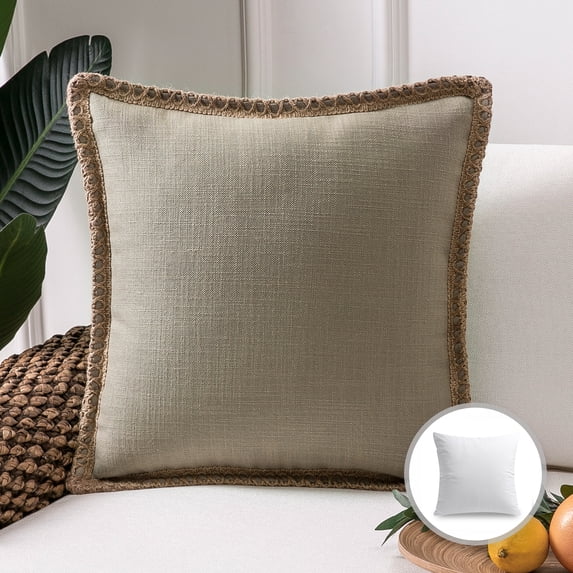 Phantoscope 18" x 18" Farmhouse Beige Polyester, Linen Throw Pillow