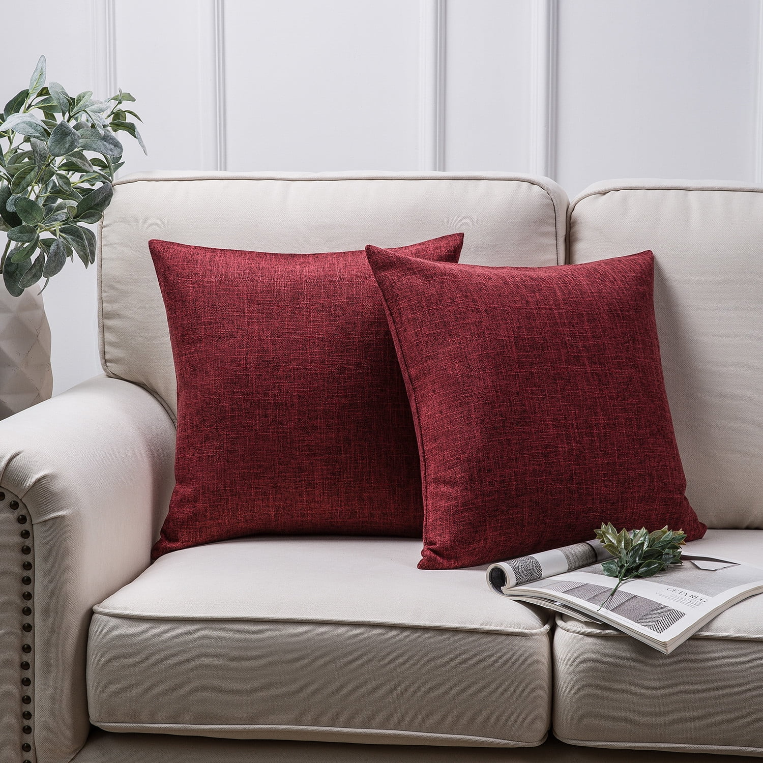 Phantoscope 18" x 18" Farmhouse, Rustic, Traditional Red Texture Polyester Throw Pillow , ( 2 Count)