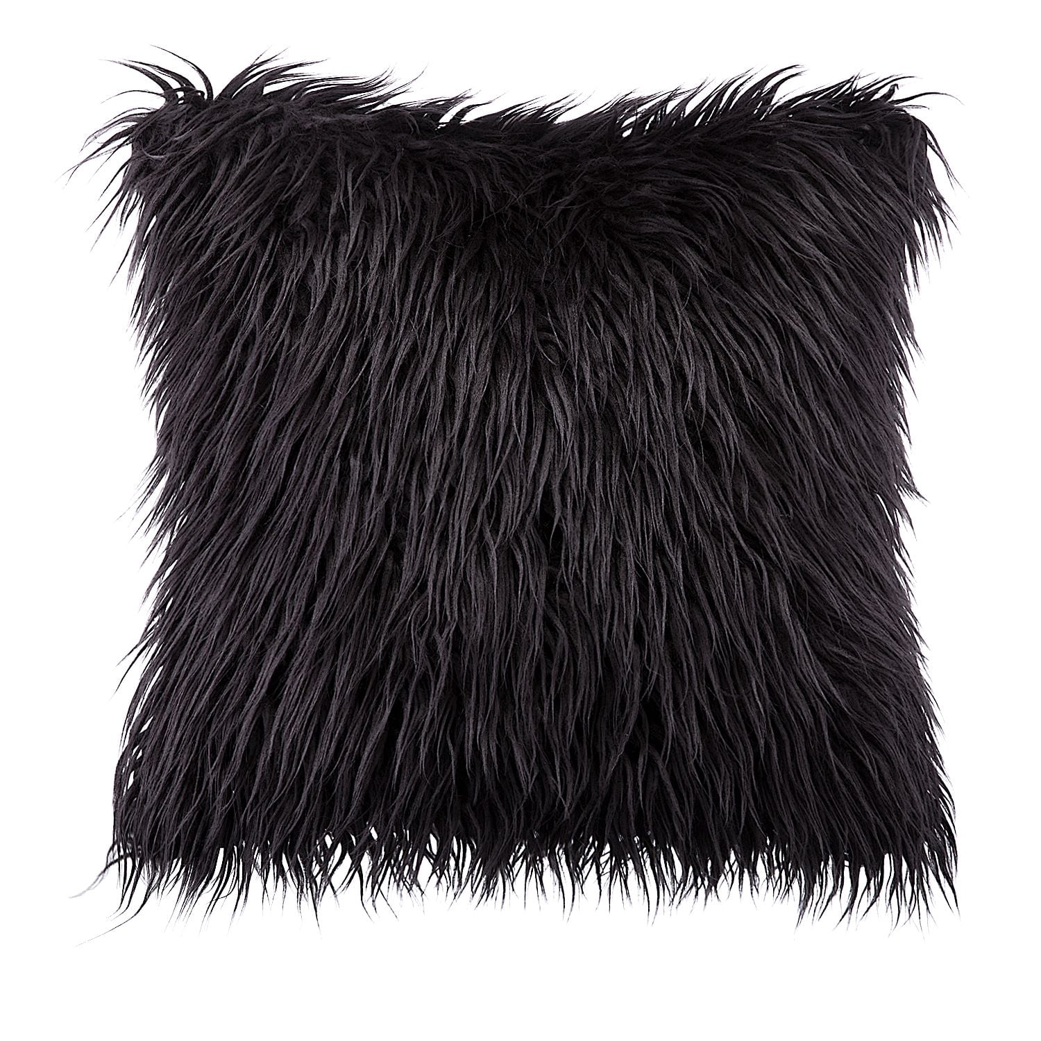 Phantoscope 18" x 18" Faux Fur Decorative Throw Pillow, Plush Cushion with Insert for Couch, Bed, Chair, Black, 1 Pack