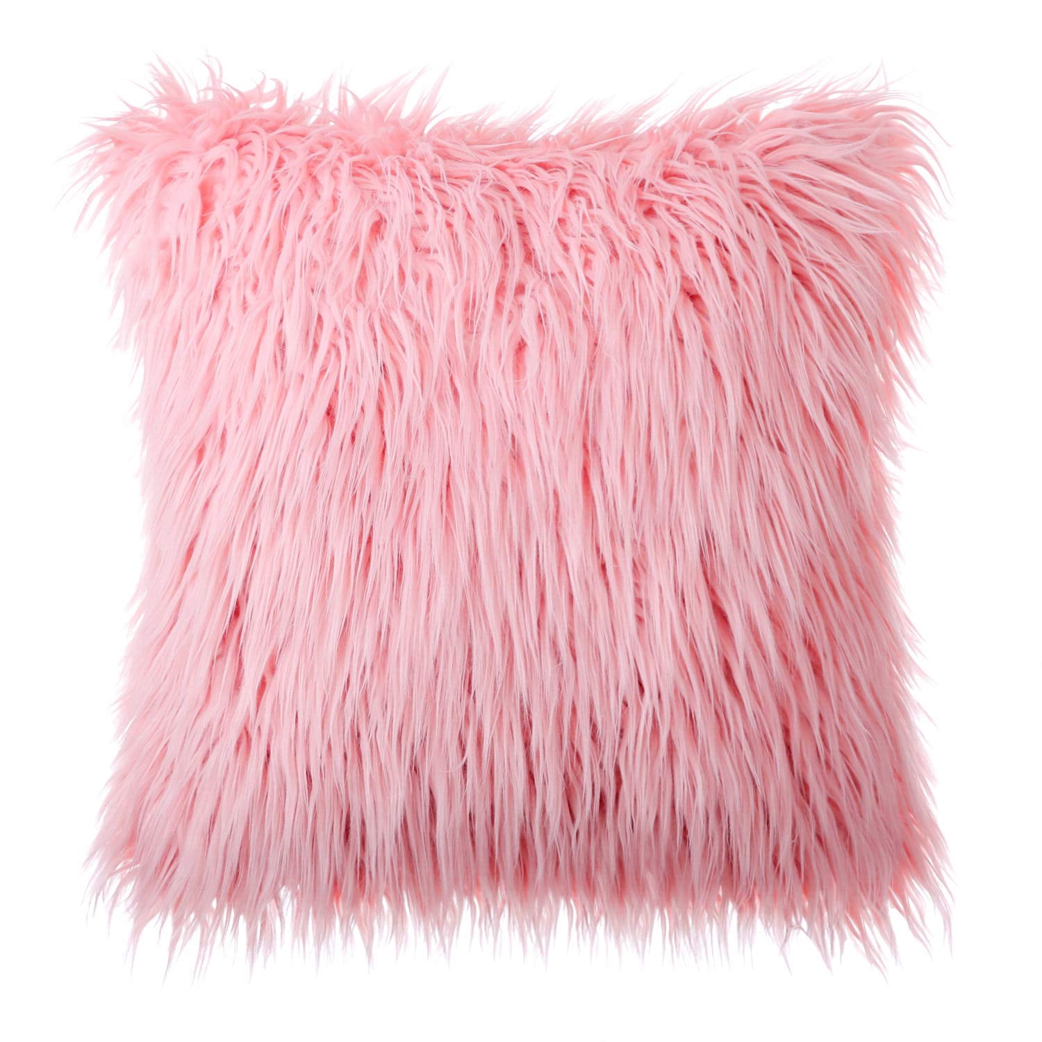Phantoscope 18" x 18" Faux Fur Decorative Throw Pillow, Plush Cushion with Insert for Couch, Bed, Chair, Light Pink, 1 Pack