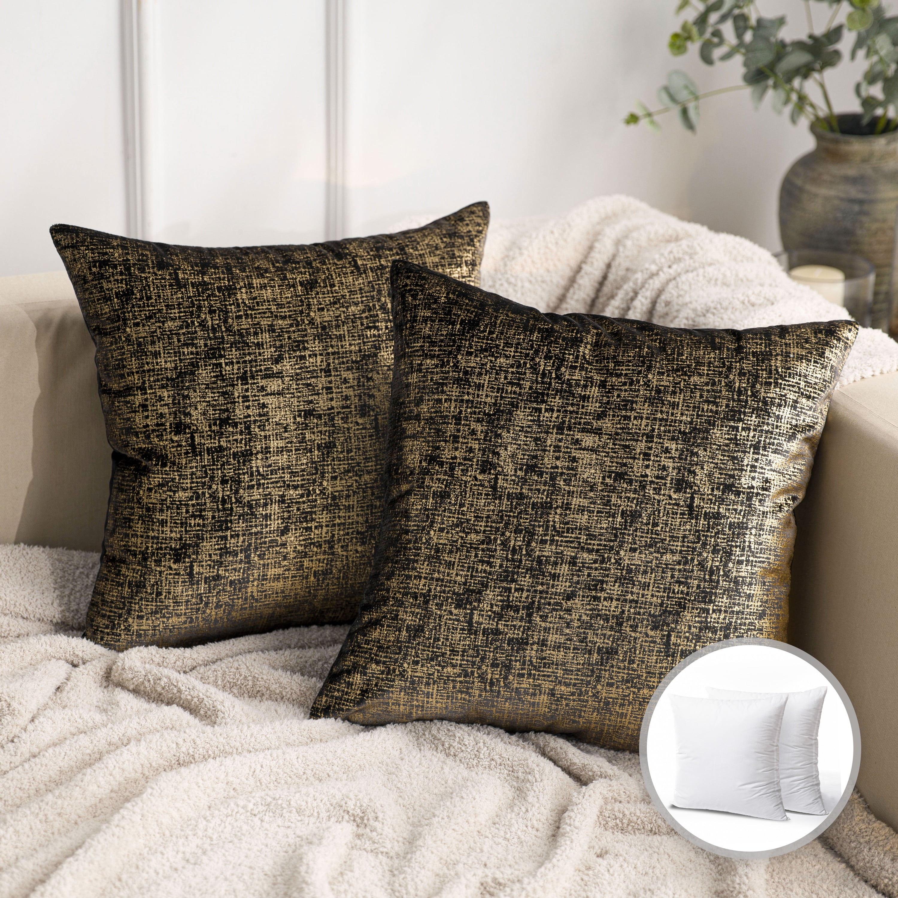 20x20 Oversized Square Tufted Floor Pillow in Faux Velvet Fabric - Sweet  Home Collection, Black, 2 Pack