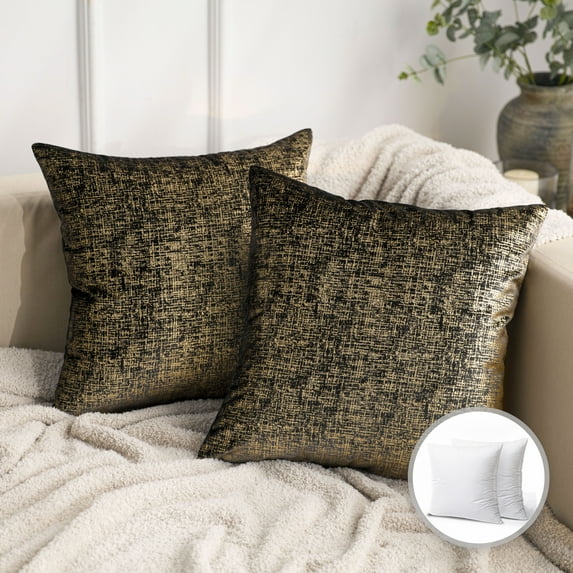 Phantoscope 18" x 18" Modern Black Gilding Polyester Blend Throw Pillow , ( 2 Count)
