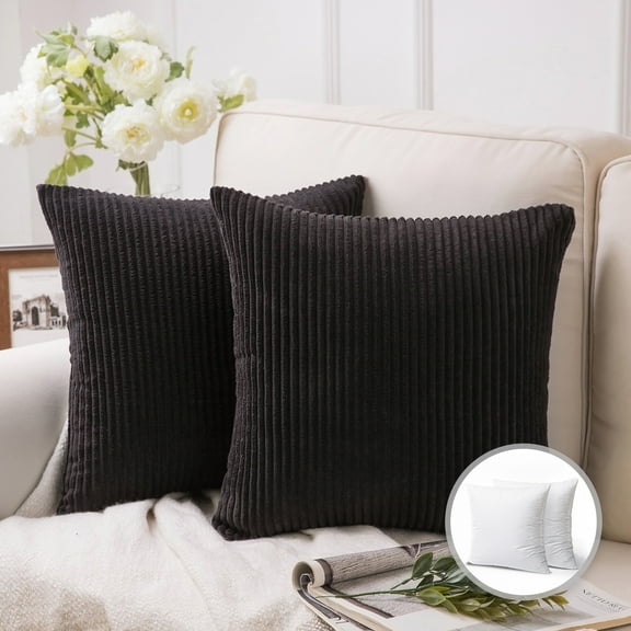 Phantoscope 18" x 18" Modern Black Striped Polyester Throw Pillow, 2 Count