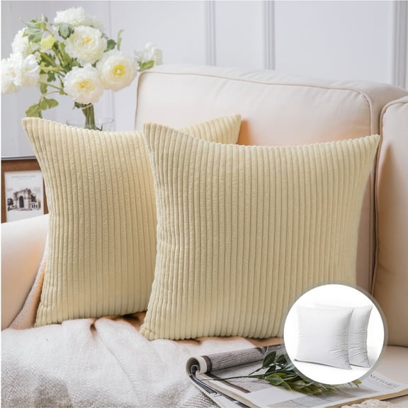 Phantoscope 18" x 18" Modern, Contemporary, Transitional Beige Striped Polyester Throw Pillow , 2 Count