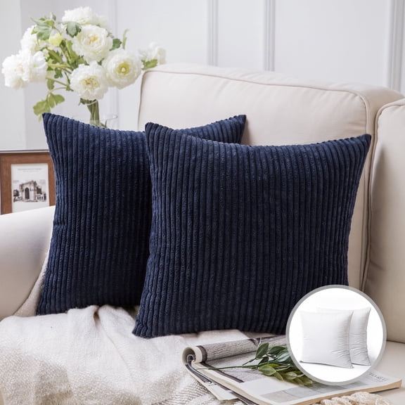 Phantoscope 18" x 18" Modern, Contemporary, Transitional Navy Blue Striped Polyester Throw Pillow , ( 2 Count)