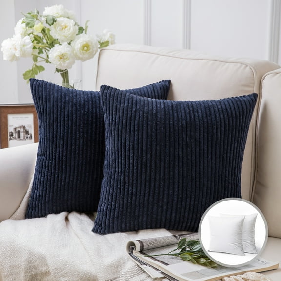 Phantoscope 18" x 18" Modern, Contemporary, Transitional Navy Blue Striped Polyester Throw Pillow , ( 2 Count)