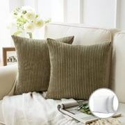 Phantoscope 18" x 18" Modern, Contemporary, Transitional Olive Green Striped Polyester Throw Pillow , ( 2 Count)