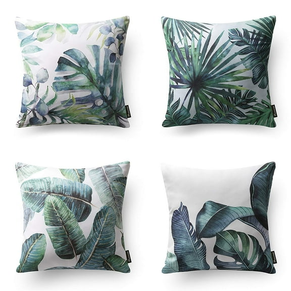 Phantoscope 18" x 18" Modern Green Leaves Tropical Polyester Throw Pillow , ( 4 Count)
