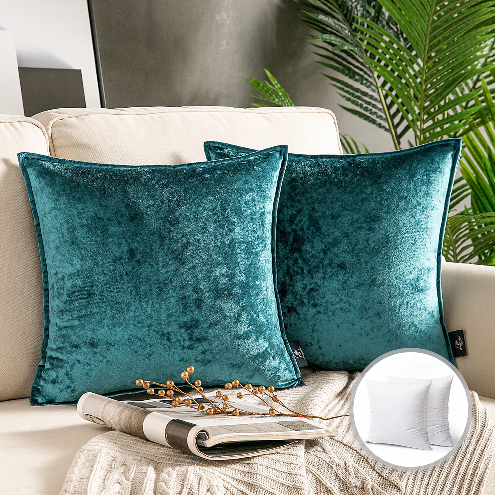 Capri Velvet - Fern, Custom Pillows, 18x18 Pillows