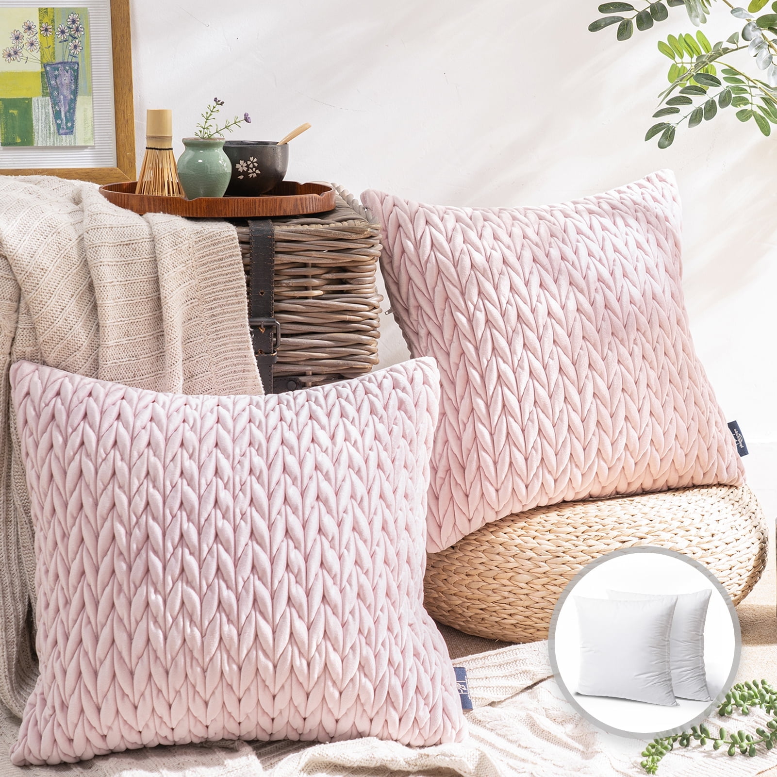 Phantoscope 18" x 18" Modern Light Pink Chevron Polyester Throw Pillow , ( 2 Count)
