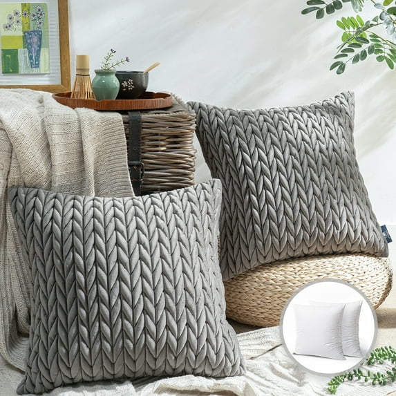 Phantoscope 18" x 18" Modern, Luxury Dark Gray Chevron Velvet, Polyester Throw Pillow , ( 2 Count)
