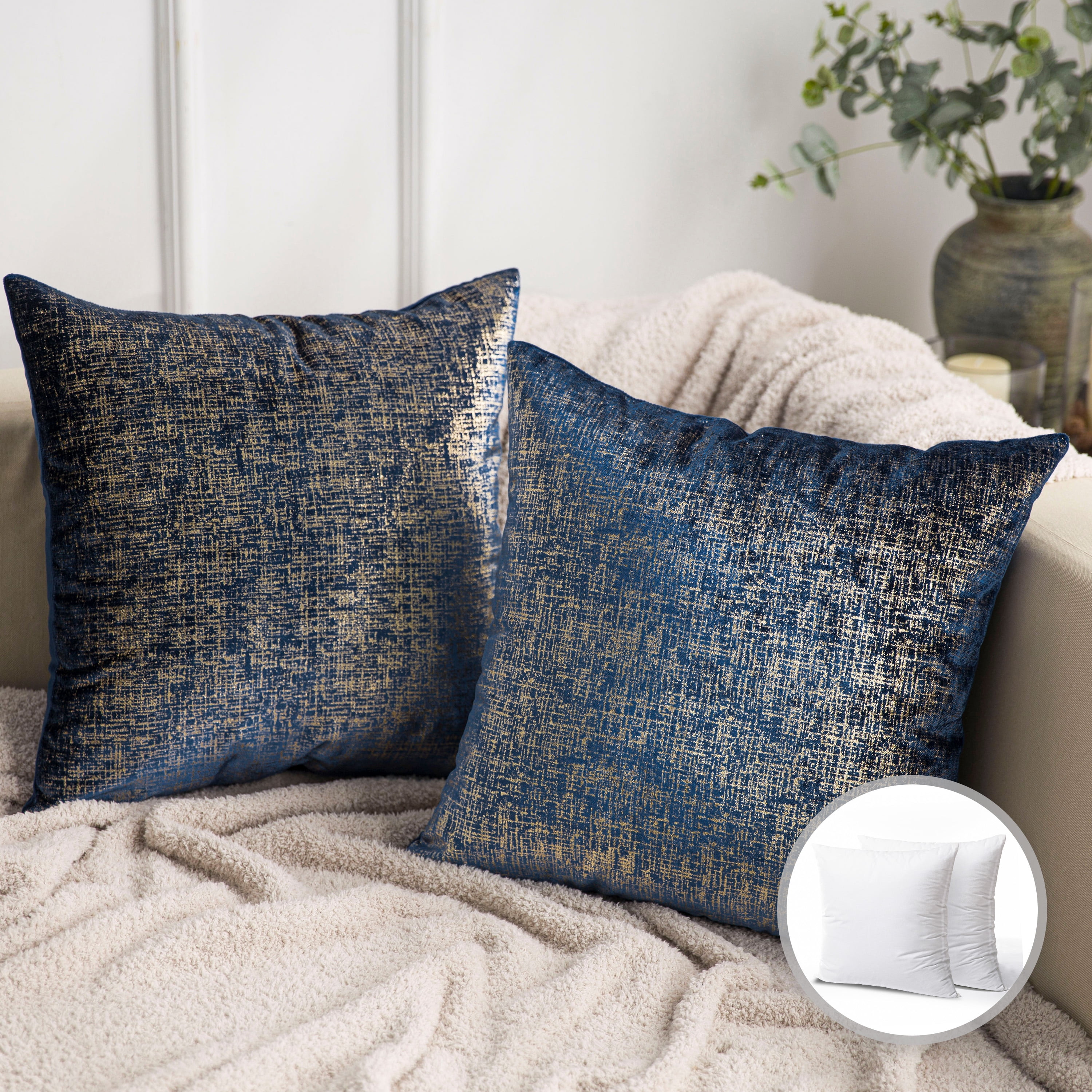 Phantoscope 18" x 18" Modern Navy Gilding Polyester Throw Pillow , ( 2 Count)