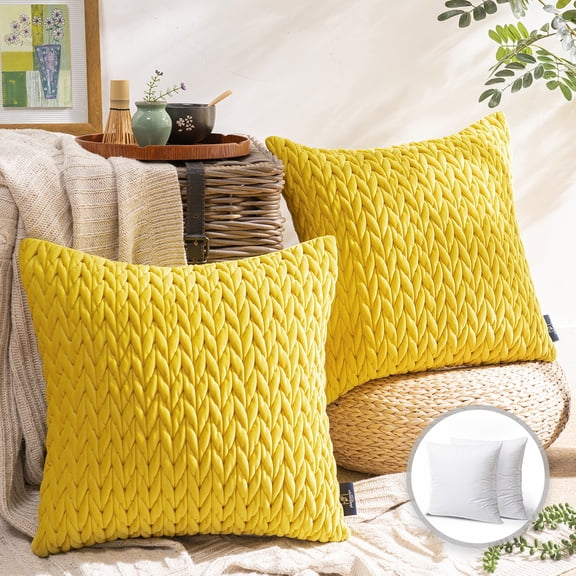 Phantoscope 18" x 18" Modern Yellow Chevron Polyester, Velvet Throw Pillow , ( 2 Count)